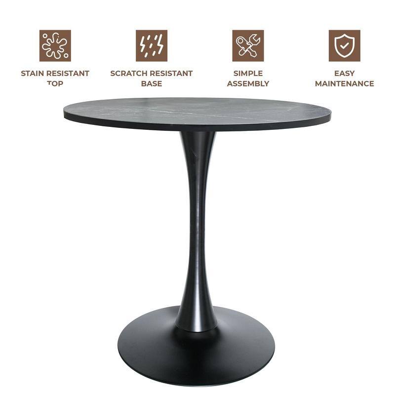 Bristol 27" Round Dining Table for 4 with Solid Wood Tabletop in Sleek Black Pedestal Base for Kitchen & Dining Room - 27.56"