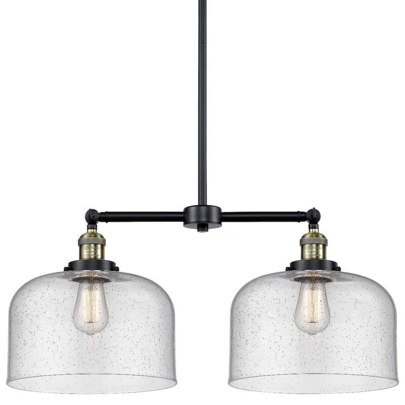 Innovations Lighting X-Large Bell 2 Light 21" Wide Linear Chandelier - Black / Antique Brass / Seedy