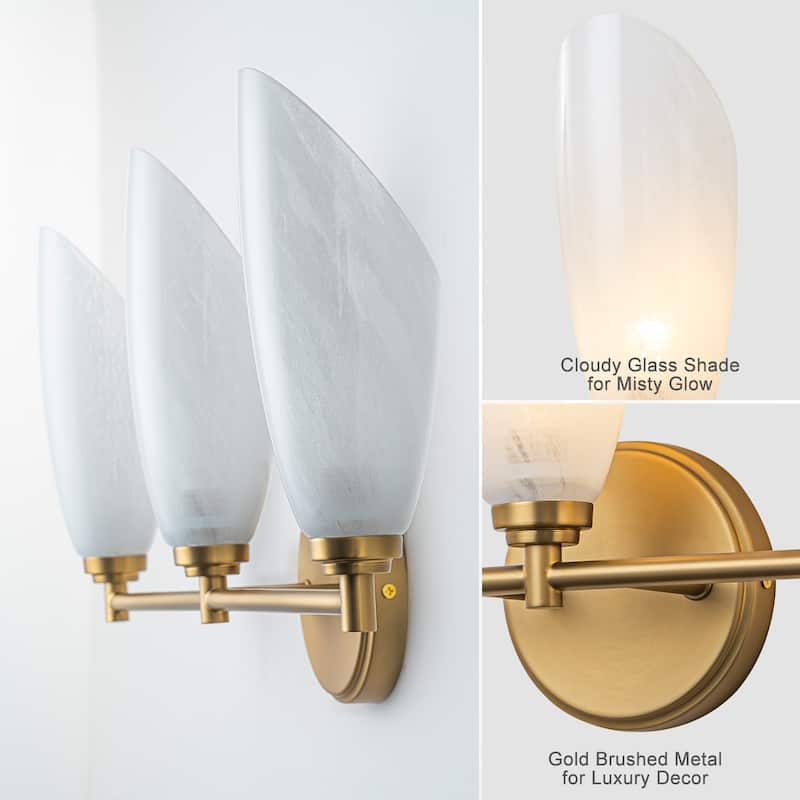 3 Light Gold Bathroom Vanity Light Modern Cloud Glass Shade Hallway - W-21.46 in.
