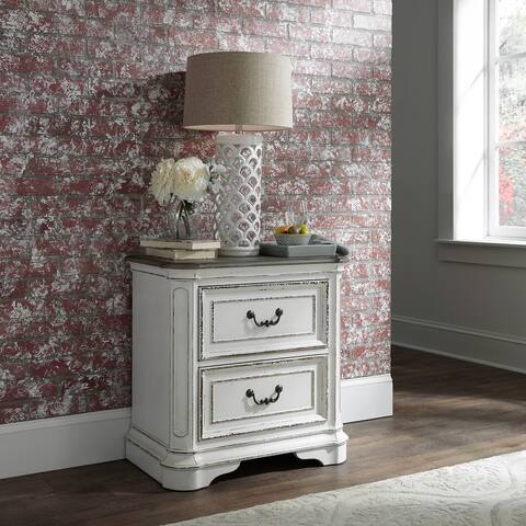 Magnolia Manor Antique White Weathered Bark 2 Drawer Night Stand