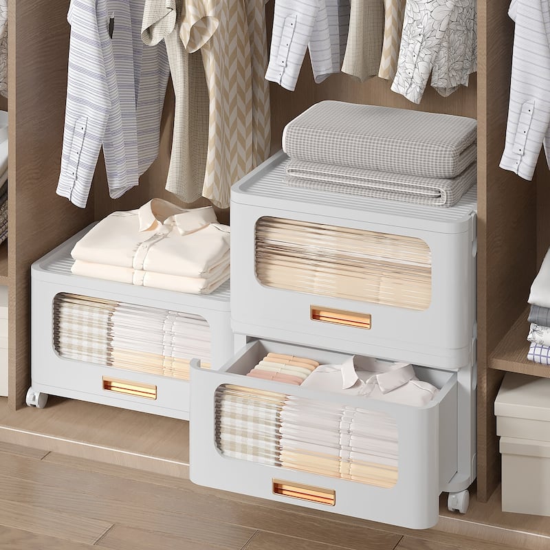 VECELO 1-Tier & 2-Tier White Plastic Rolling Storage Cabinet with Wheels & Transparent Drawers No Tools Assembly for Bedroom