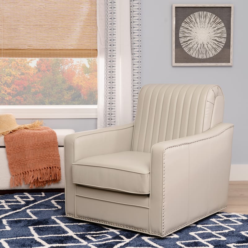 Linon Carlota Faux Leather 360 Swivel Accent Chair - Cream