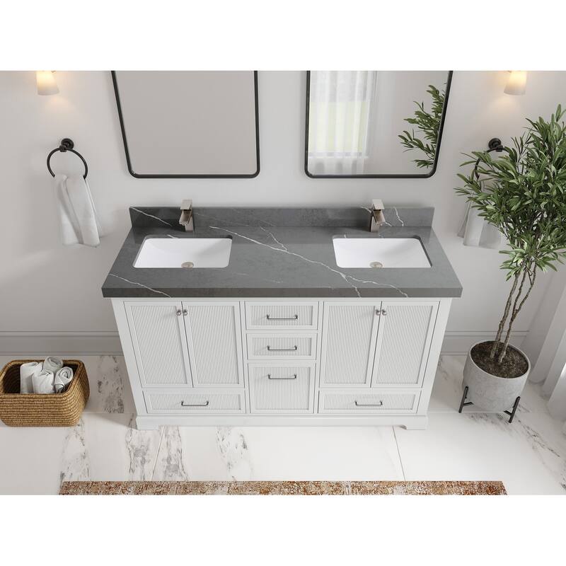 Willow Collections 60 in. W x 22 in. D Alys Double Sink Bathroom Vanity with Countertop - 2"Piatra Gray - White