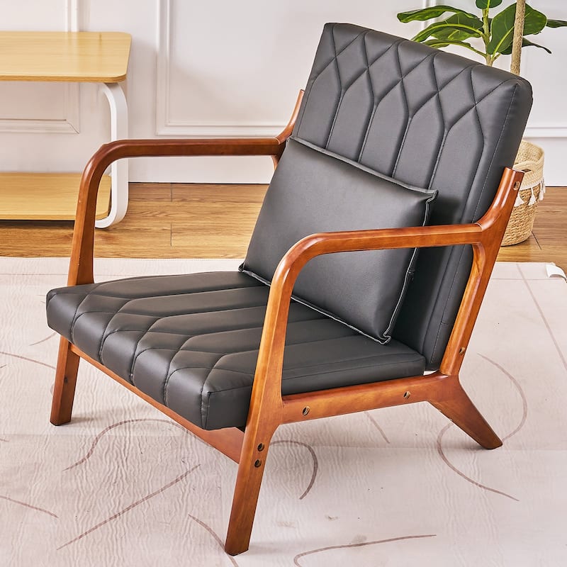 Lounge Accent Chair, Mid Century Modern Chair, High Back Chair, Wood Frame Armchair, Comfy Reading Chair for Living Room, Office