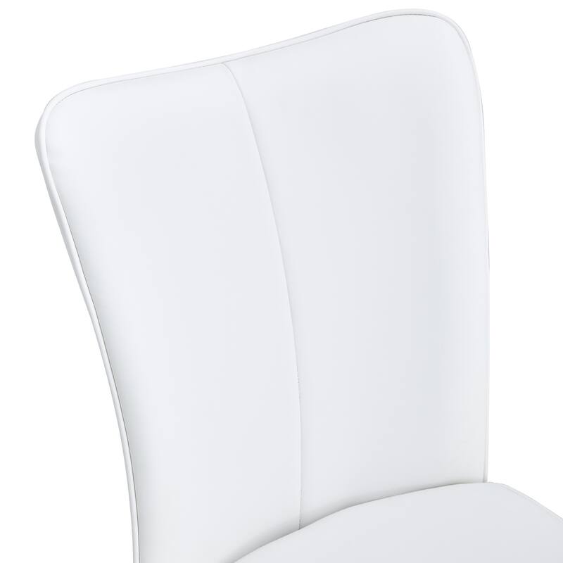Roomfitters White PU Dining Chairs with Silver Metal Legs, 2-Piece Modern Set for Dining Room, Office or Kitchen, White+Silver