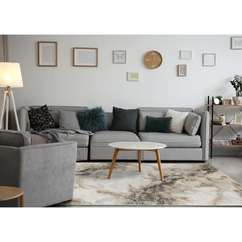 London Collection - Cream Beige Brown Soft Abstract Indoor Area Rug