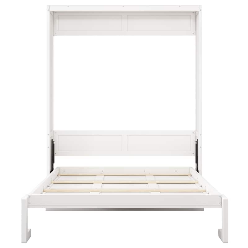 Full/Queen Murphy Bed Cabinet Bed with Built-in Desk, Space Saving Foldable Wooden Wall Bed for Guest Room, Study, Office