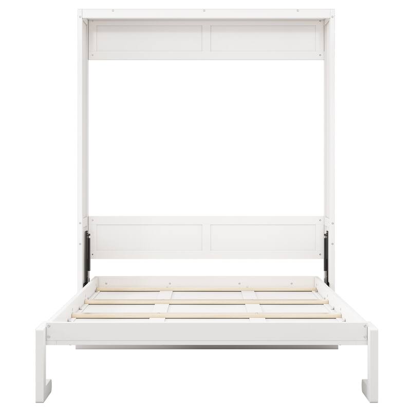 Full Size Murphy Bed,61.5-inch Cabinet Bed Folding Wall Bed with Desk Combo Perfect for Guest Room, Study, Office, White
