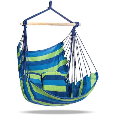 Hammock Chair, Blue and Green - 40.00 x 50.00 x 6.25 in