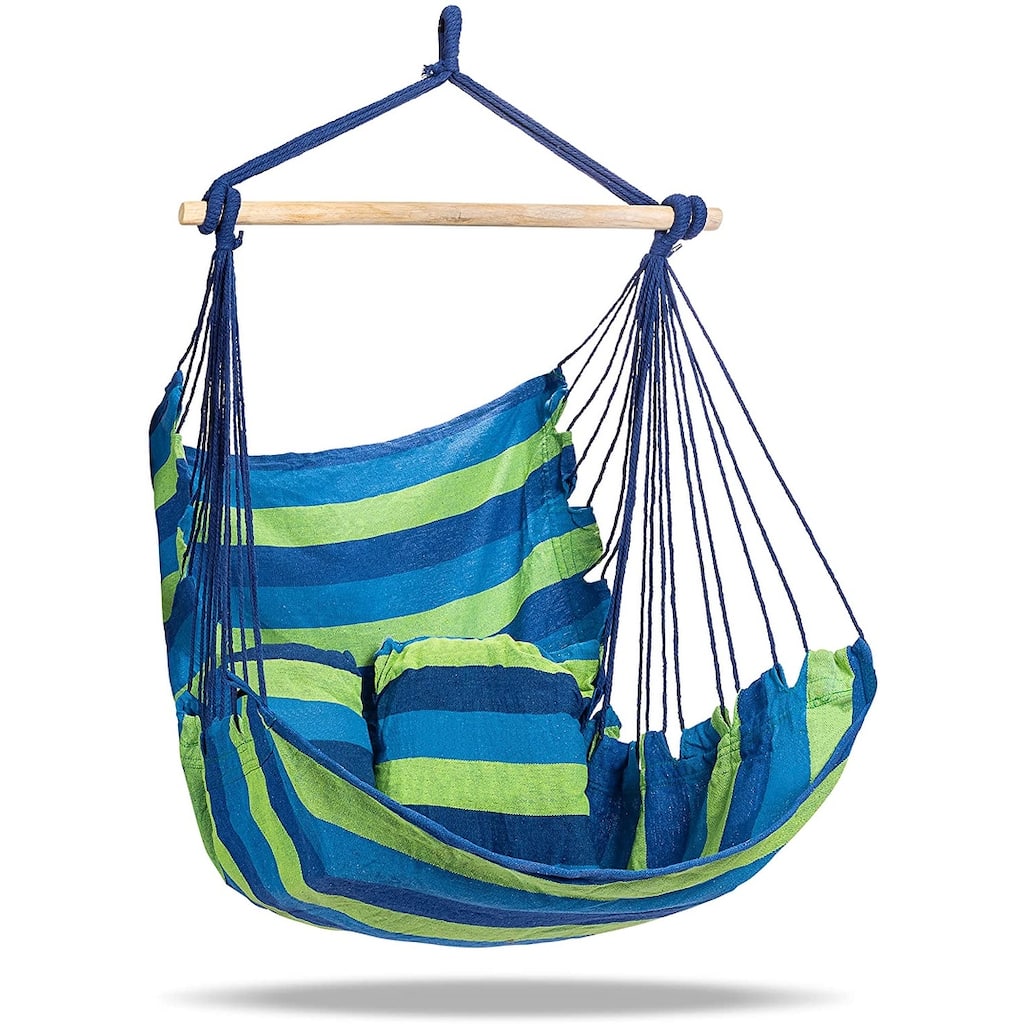 Hammock Chair, Blue and Green - 40.00 x 50.00 x 6.25 in