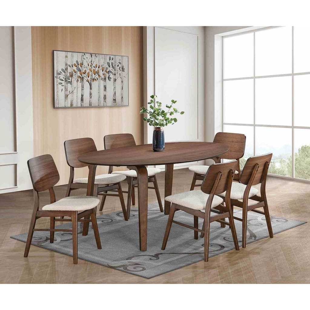 Mid Century Modern 7PC Dining Set Walnut Finish Table and Chairs