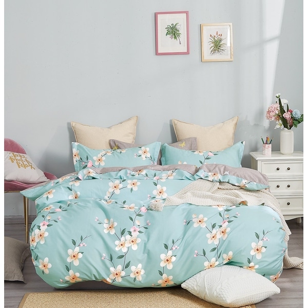 Brigitte Blue Floral 100% Cotton Reversible Comforter Set. Opens flyout.