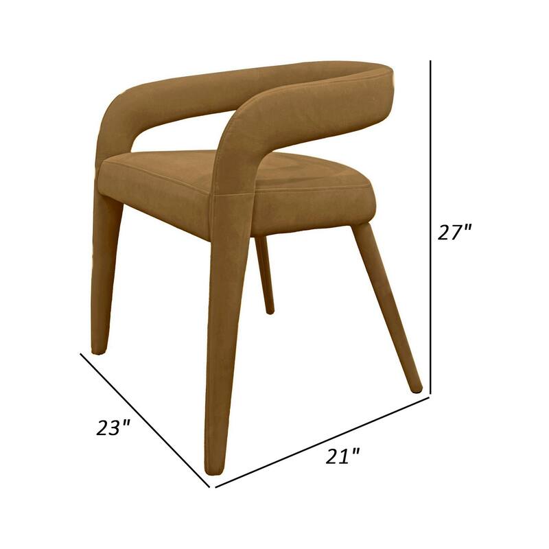 Lon 23 Inch Dining Chair, Cushioned Seat, Curved Open Back, Tan Polyester