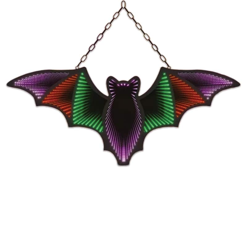 3D Bat LED Infinity Mirror, 14x10", Multicolor Halloween Motif, USB/Batt - String Lights - Multi