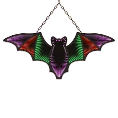 3D Bat LED Infinity Mirror, 14x10", Multicolor Halloween Motif, USB/Batt
