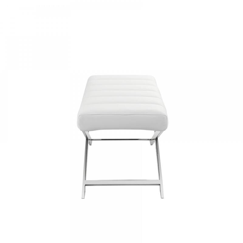 HomeRoots 55" Cream and Wood Brown Upholstered Polyester Blend Bench - 55