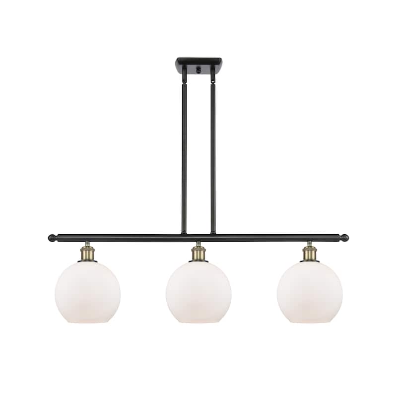 Innovations Lighting Athens 3 Light 36" Island Light - 8" Shade - Black Antique Brass/Matte White