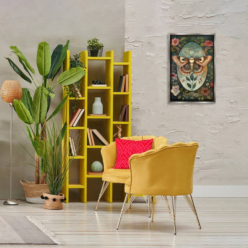 Stupell Moth with Blooming Florals Framed Floater Canvas Wall Art Design By The Dutch Lady