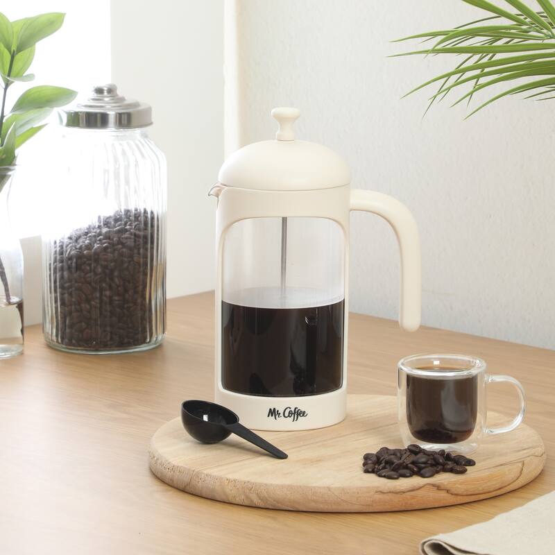 Mr. Coffee French Press Coffee Maker, 31 oz Borasilicate Glass & Frame and Plunger, Includes Coffee Scoop