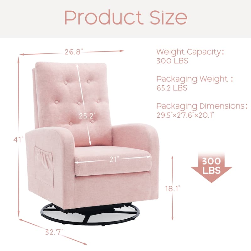 HOMYKA Swivel Rocking Upholstered Armchair Nursery Glider Linen Accent Chairs