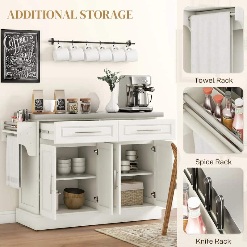 Rolling Kitchen Island with Stainless Steel Top,2 Drawers,Spice, Knife