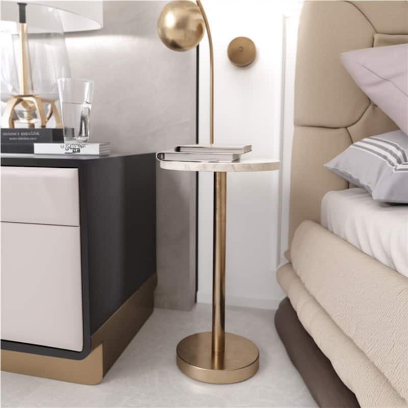 Metal and Stone Accent Table with Aluminum Base - Modern Stylish Side Table for Home Decor