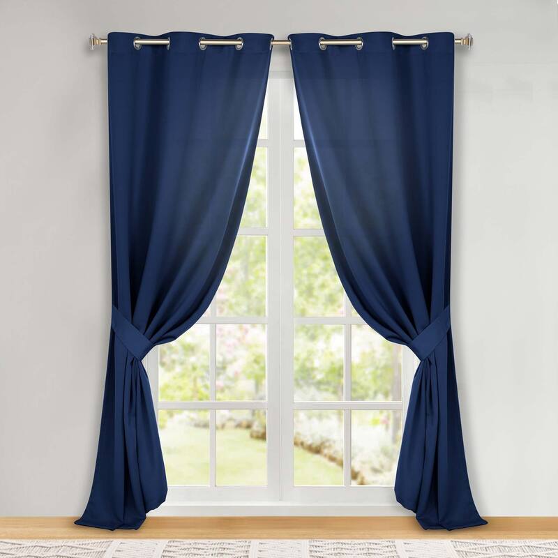 Superior Solid Machine Washable Room Darkening Blackout Curtains with Back Tabs, Set of 2