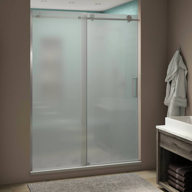 Coraline XL 60 - 64 in. x 80 in. Frameless Sliding Shower Door with Ultra-Bright Frosted Glass - Chrome