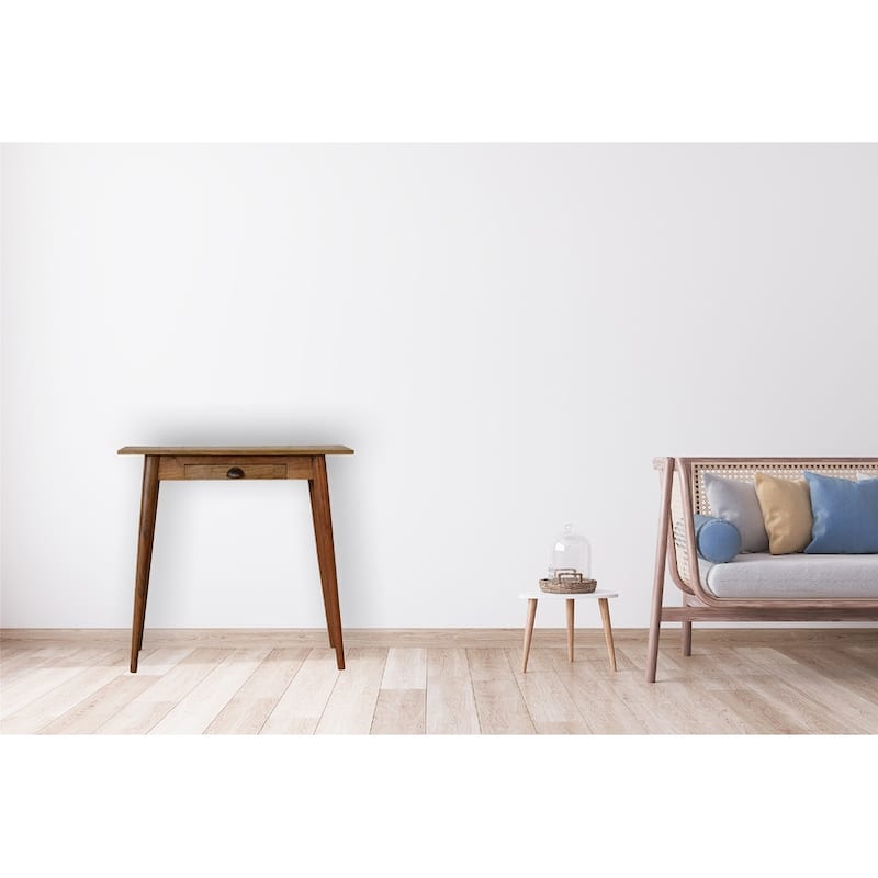 Artisan Furniture Solid Wood Mini Nordic Style Writing Desk, Brown with 1 Drawer
