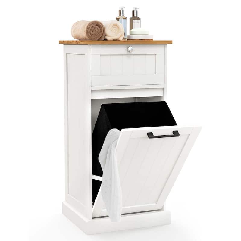 Costway Laundry Cabinet Freestanding Tilt Out Laundry Hamper with - See Details - White