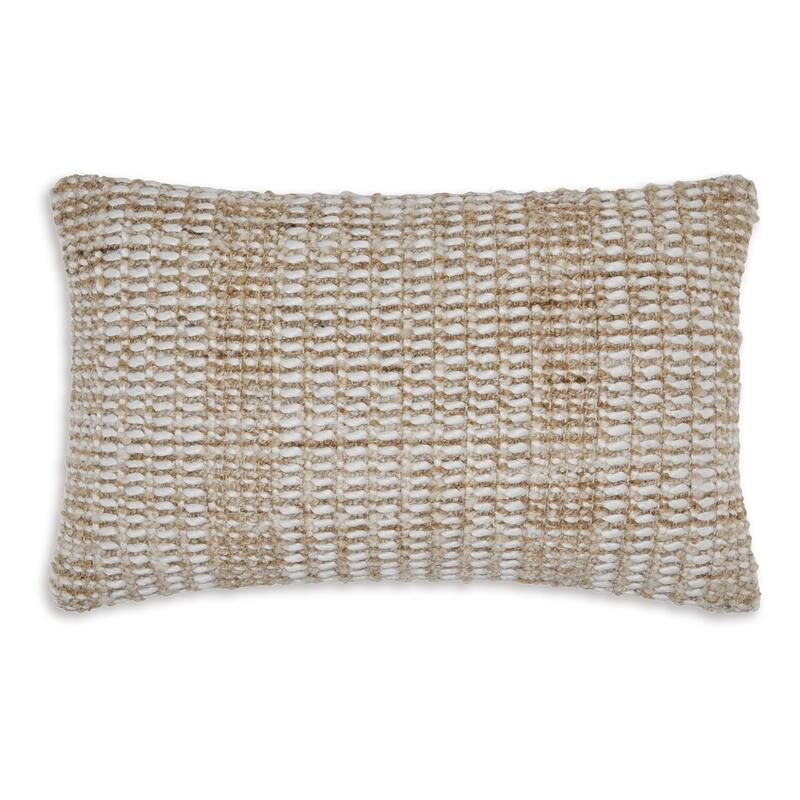 Anye 14 x 22 Lumbar Throw Pillow Set of 4, Handwoven Striped Tan Ivory Wool