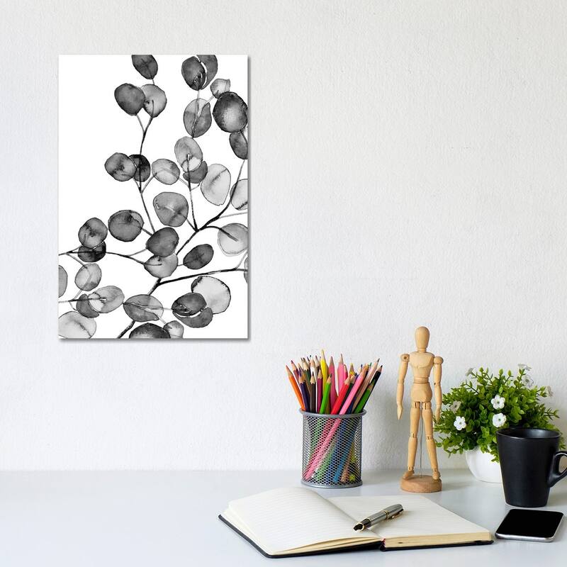 iCanvas "Eucalyptus Watercolor Black And White" by Monika Strigel Canvas Print - 12x8x0.75