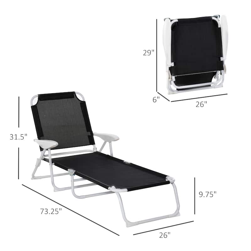 Folding Outdoor Chaise Lounge Chair with 4-Position Adjustable Backrest and Armrests for Beach Poolside or Patio
