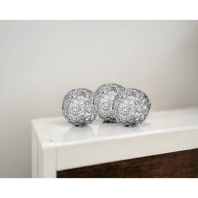 HomeRoots Set of Three Silver Wire 3" Decorative Orbs