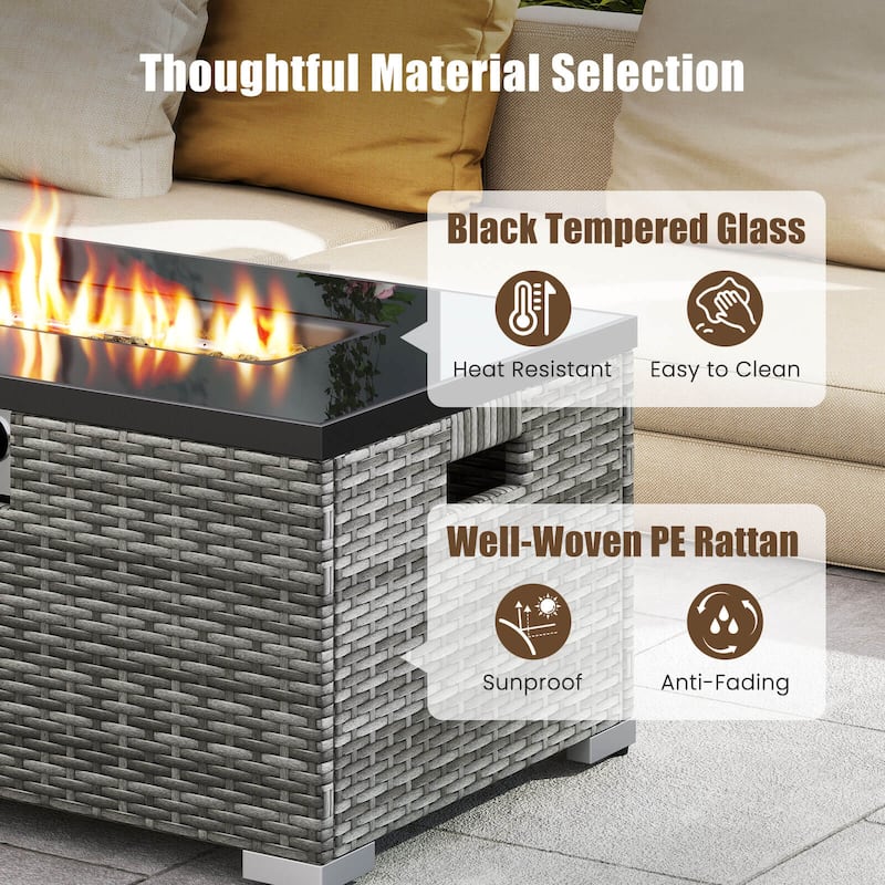 Costway 2 PCS Outdoor Rattan Fire Table Set with Tank Cover Tempered - See Details