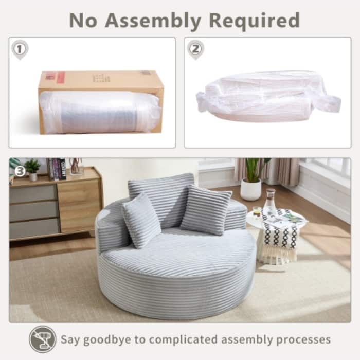 Round Memory Foam Sofa Bed, Cloud Sectional Couch with 3 Pillows for Living Room