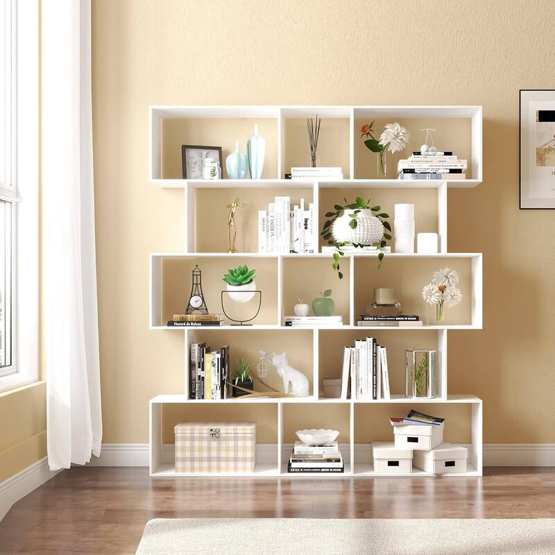 S-Shaped Bookshelf, Black Geometric Bookcase for Home & Office