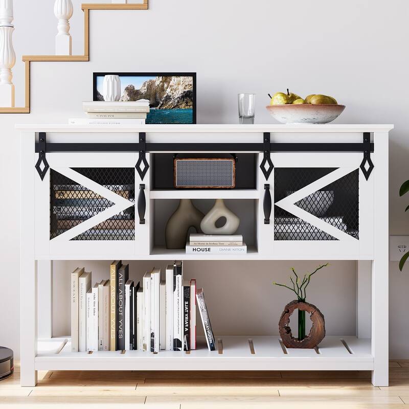 Farmhouse Entryway Table with Sliding Barn Doors
