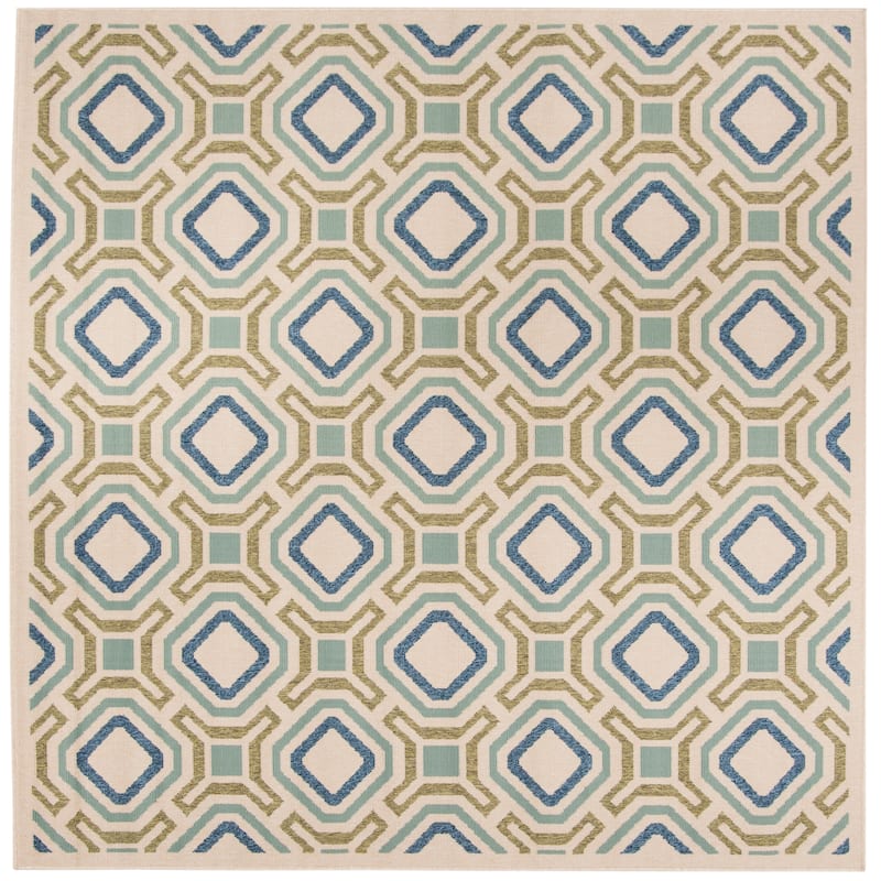 SAFAVIEH Veranda Marjetka Indoor/ Outdoor Waterproof Patio Backyard Rug - 6'7" Square - Cream/Green