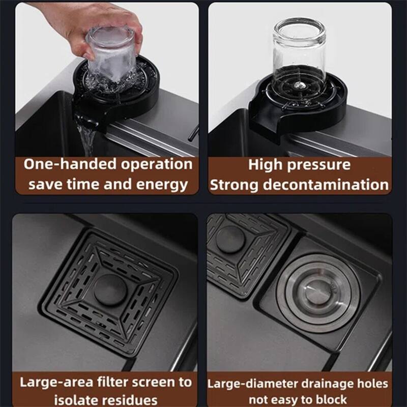 Single Bowl Stainless Steel Kitchen Sink with Waterfall Faucet