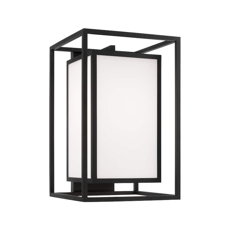 12.50"W x 19.50"H 1-Light Outdoor Modern Square Rectangle Wall Lantern in Black with Soft White Glass - 12.5"W x 19.5"H x 13.5"E