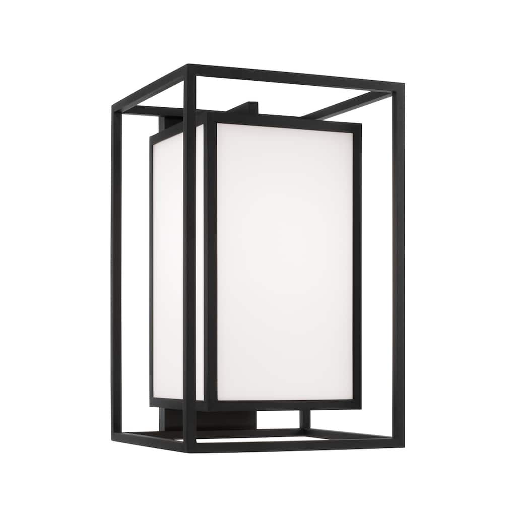 12.50"W x 19.50"H 1-Light Outdoor Modern Square Rectangle Wall Lantern in Black with Soft White Glass