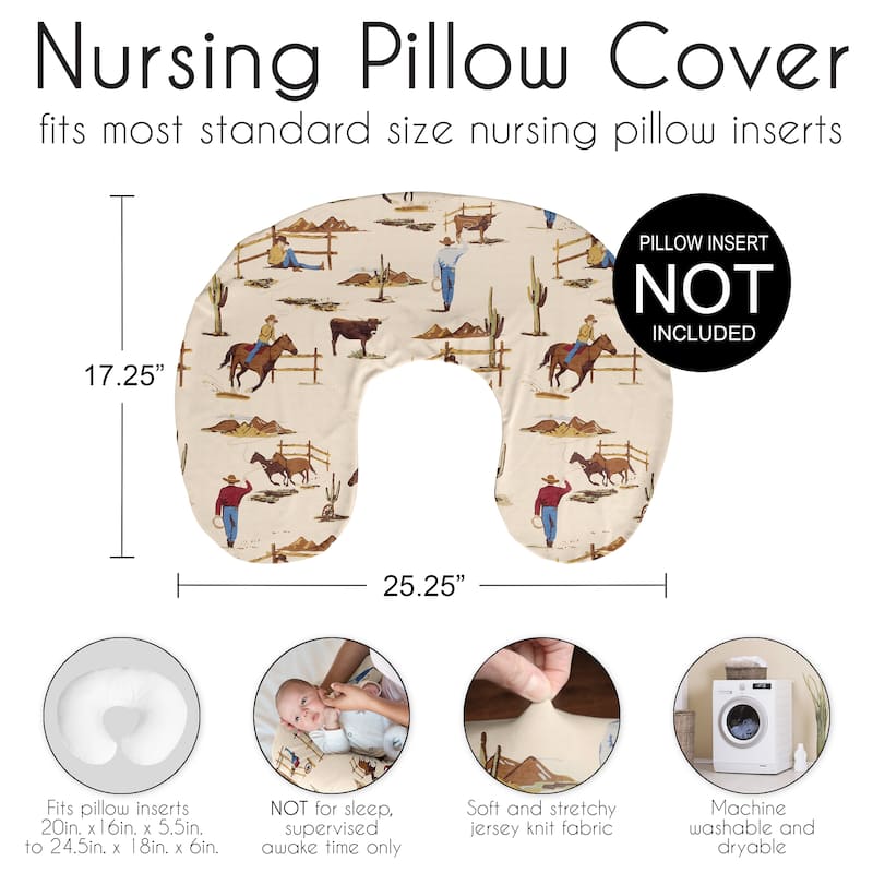Wild West Cowboy Nursing Breastfeeding Pillow Cover Case (Pillow Not Included) - Red Blue Tan Western Southern Country Horse