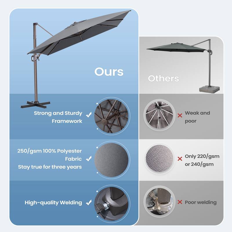 11 x 9 FT Rectangle Outdoor Premium Patio Cantilever Offset Umbrella