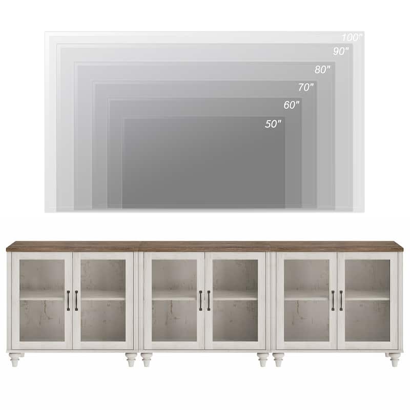 TV Stand with Glass Doors, TV Console Table TV Cabinet