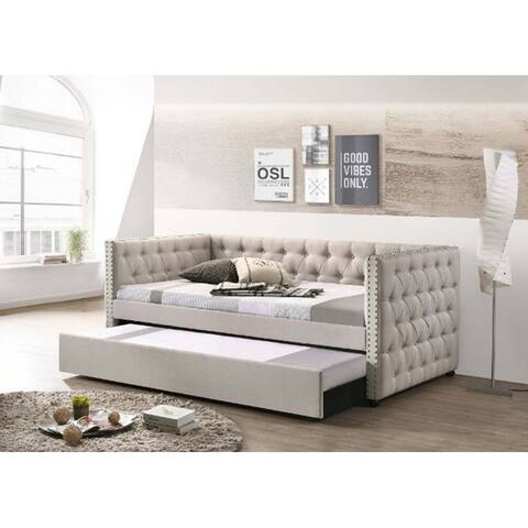 Contemporary Upholstered Daybed with Trundle, Button-Tufted Captain's Bed for Bedroom, Spare Room or Play Room