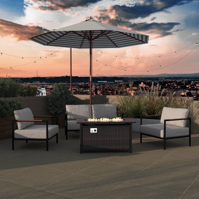 Outdoor 50,000 BTU Fire Table with Steel Top and Wicker Base