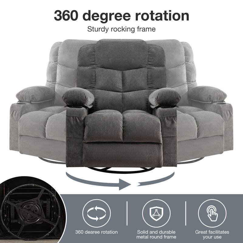 Manual Massage Recliner Chair, Overstuffed Rocker Chairs with Heat and 2 Cup Holders & USB Charge Port, for Living Room
