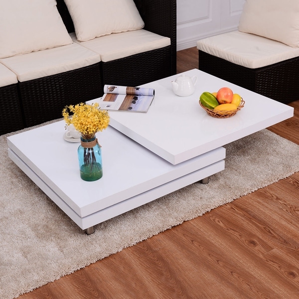 Shop Costway Square Rotating Coffee Table W 3 Layers 360 Degree Swivel Living Room Furniture