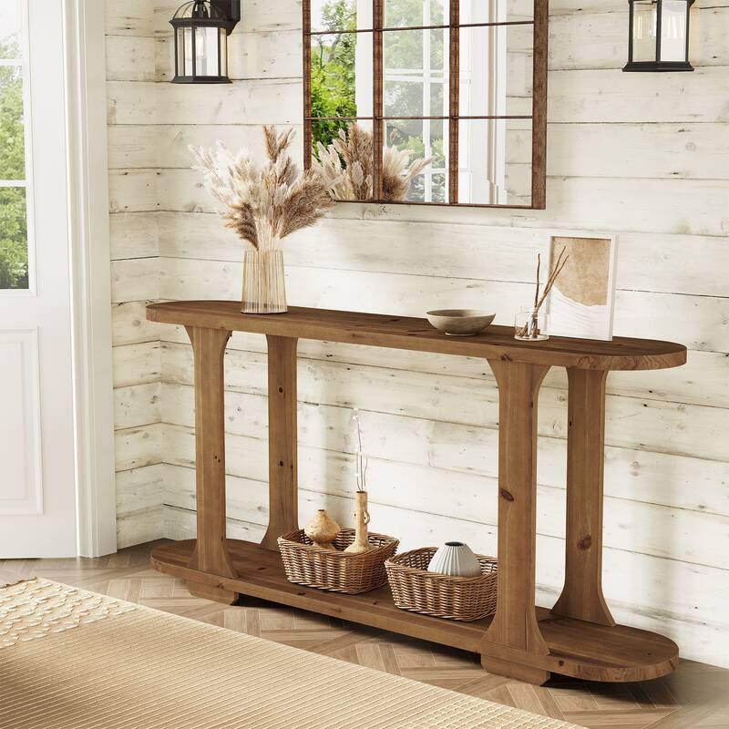 Solid Wood Console Table, 63-Inch Shelf Sofa Table, Long Entryway Table for Hallway, Foyer, Entrance, Living Room